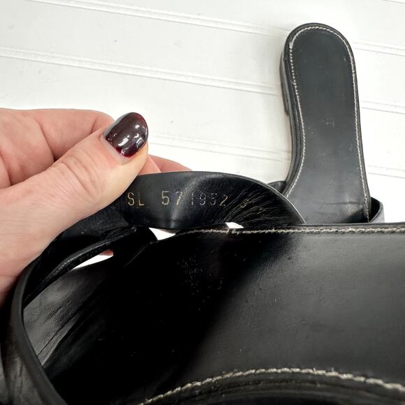 Saint Laurent Tribute Sandal Flat Mules Black Slides Smooth Leather - Picture 4 of 9